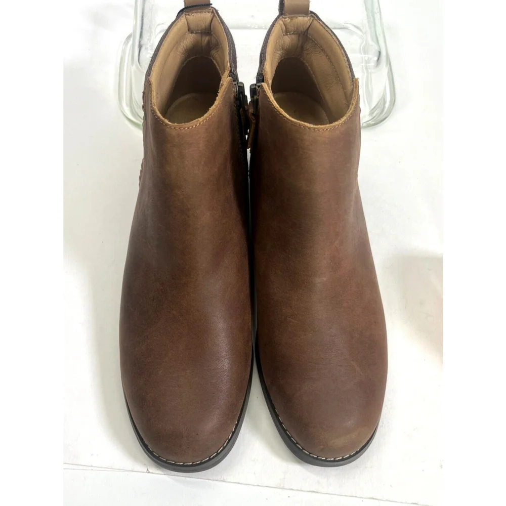 Spenco Brown Ankle Boots Dove Creek Zip Stitch Boho Prairie Womens size‎ 10